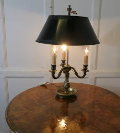 Clearance Pamono Green Toleware and Brass Triple Bouillotte Desk Lamp, France, 1890s