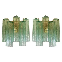 New Pamono Green Tronchi Murano Glass Wall Sconces by Simoeng, Set of 2