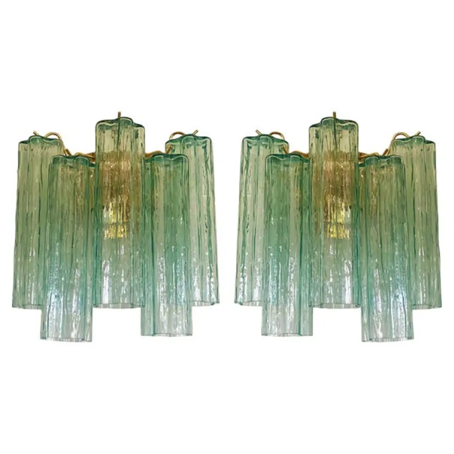 New Pamono Green Tronchi Murano Glass Wall Sconces by Simoeng, Set of 2