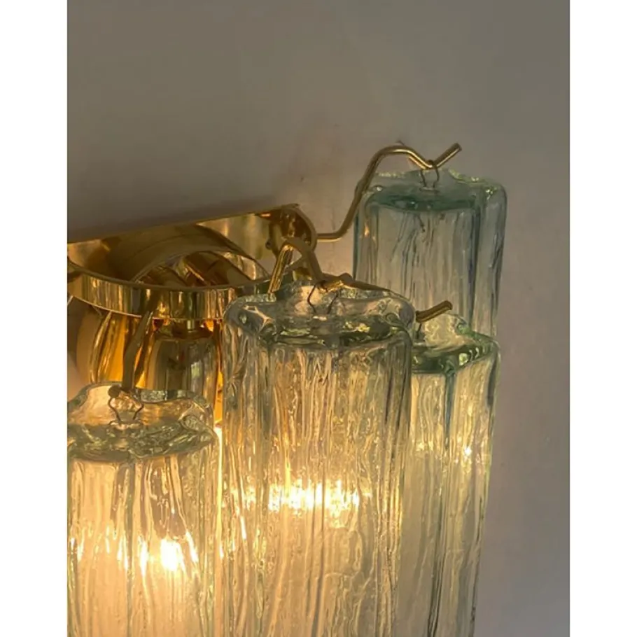New Pamono Green Tronchi Murano Glass Wall Sconces by Simoeng, Set of 2