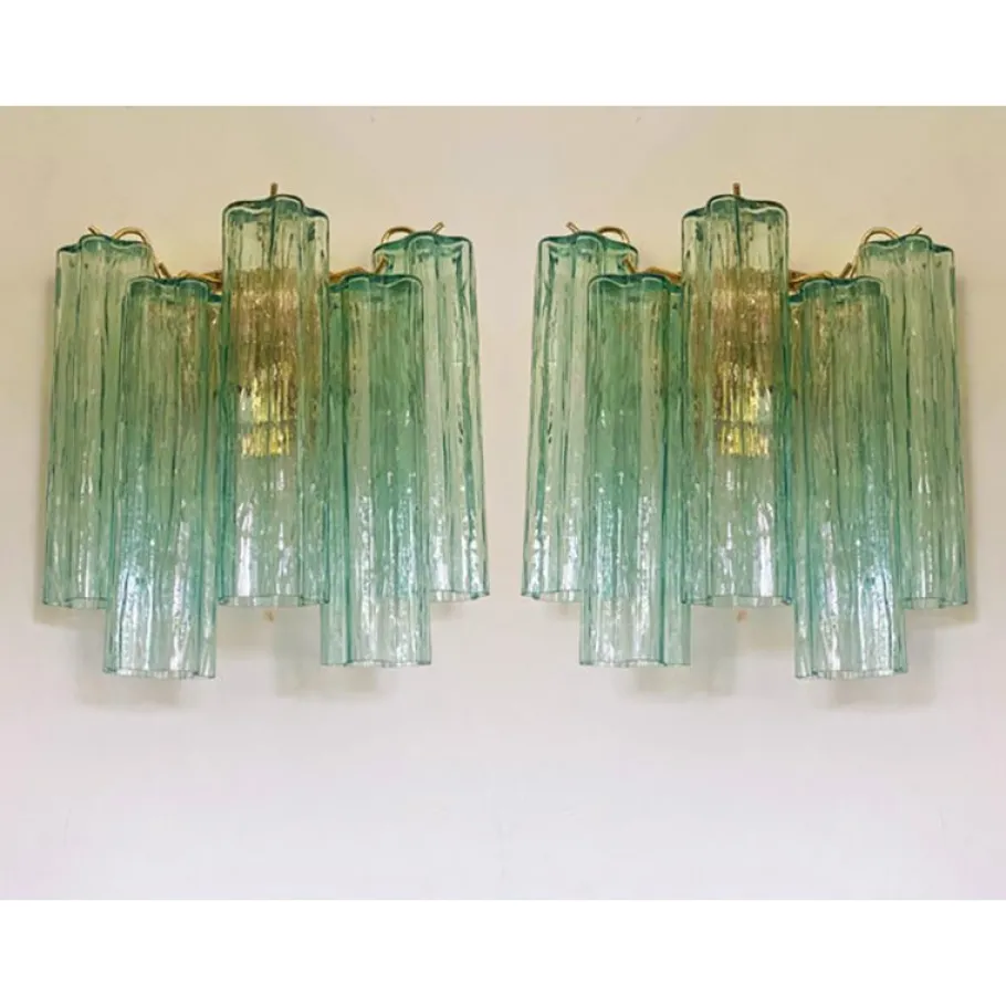 New Pamono Green Tronchi Murano Glass Wall Sconces by Simoeng, Set of 2