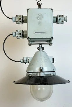 Best Pamono Grey Cast Aluminium Explosion Proof Pendant Lamp with Enameled Shade from Elektrosvit, 1970s