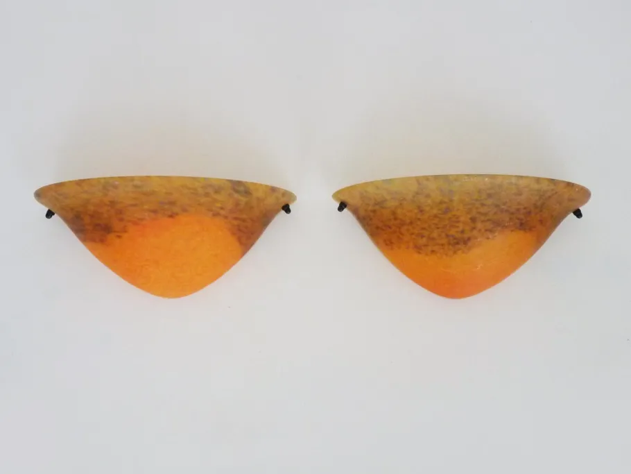 New Pamono Half-Moon Wall Lights in Orange-Blue Glass Paste, 1980s, Set of 2