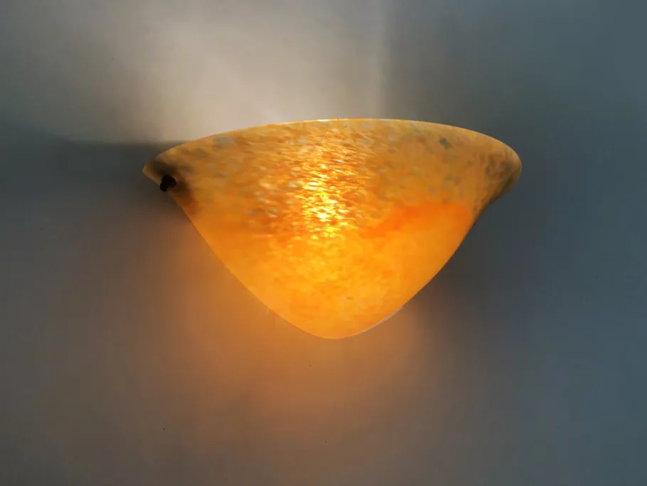 New Pamono Half-Moon Wall Lights in Orange-Blue Glass Paste, 1980s, Set of 2