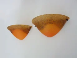 New Pamono Half-Moon Wall Lights in Orange-Blue Glass Paste, 1980s, Set of 2