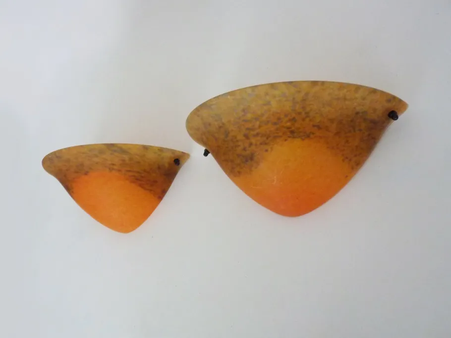 New Pamono Half-Moon Wall Lights in Orange-Blue Glass Paste, 1980s, Set of 2