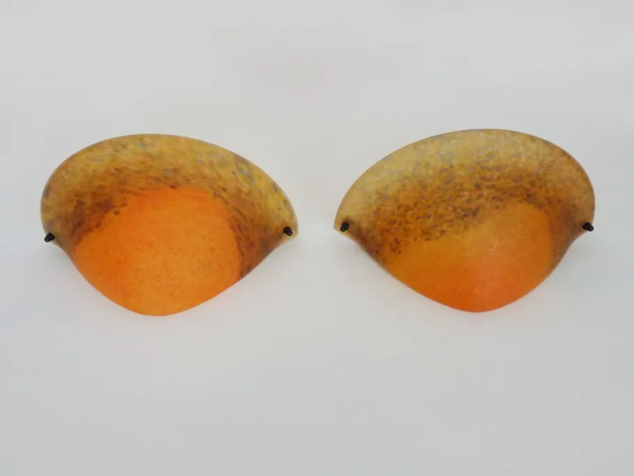 New Pamono Half-Moon Wall Lights in Orange-Blue Glass Paste, 1980s, Set of 2