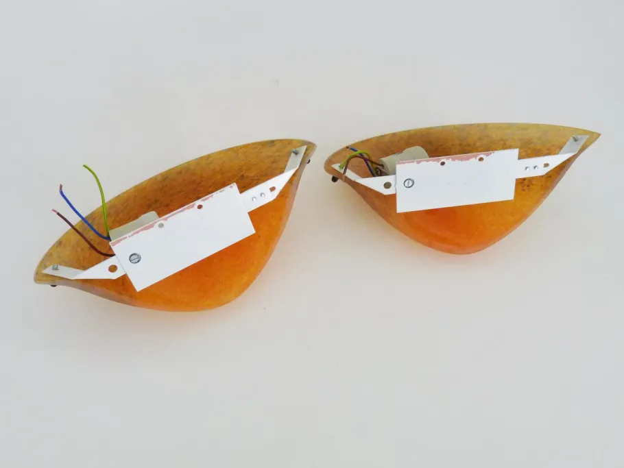 New Pamono Half-Moon Wall Lights in Orange-Blue Glass Paste, 1980s, Set of 2
