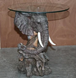 New Pamono Hand Painted Elephant's Head Side Lamp Table
