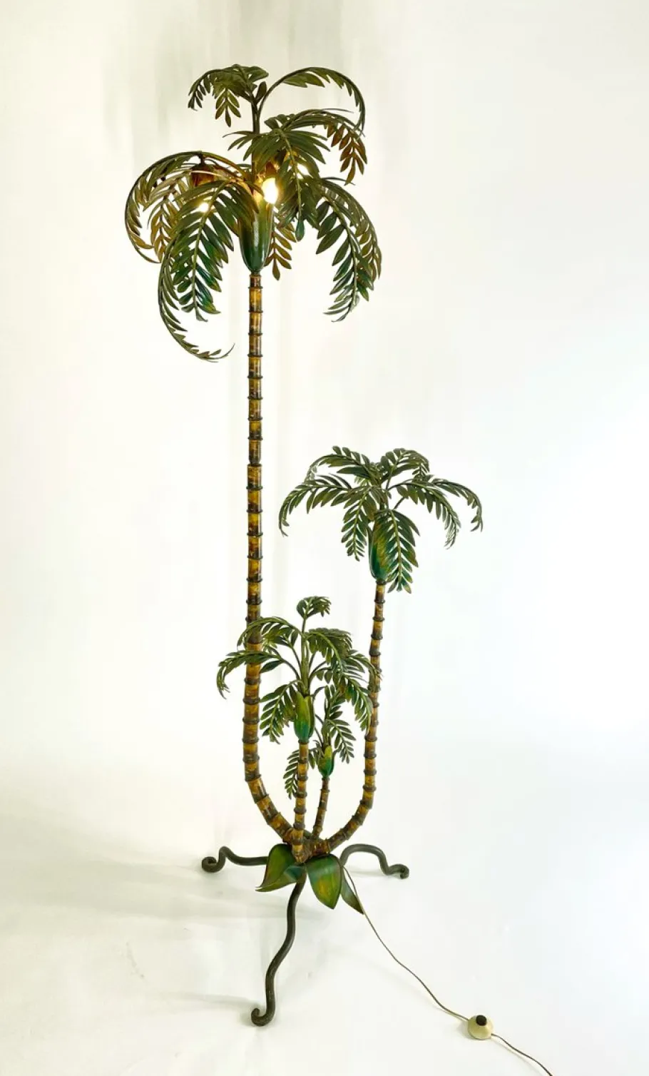 New Pamono Handmade Metal Palm Tree Floor Lamp, France, 1920s