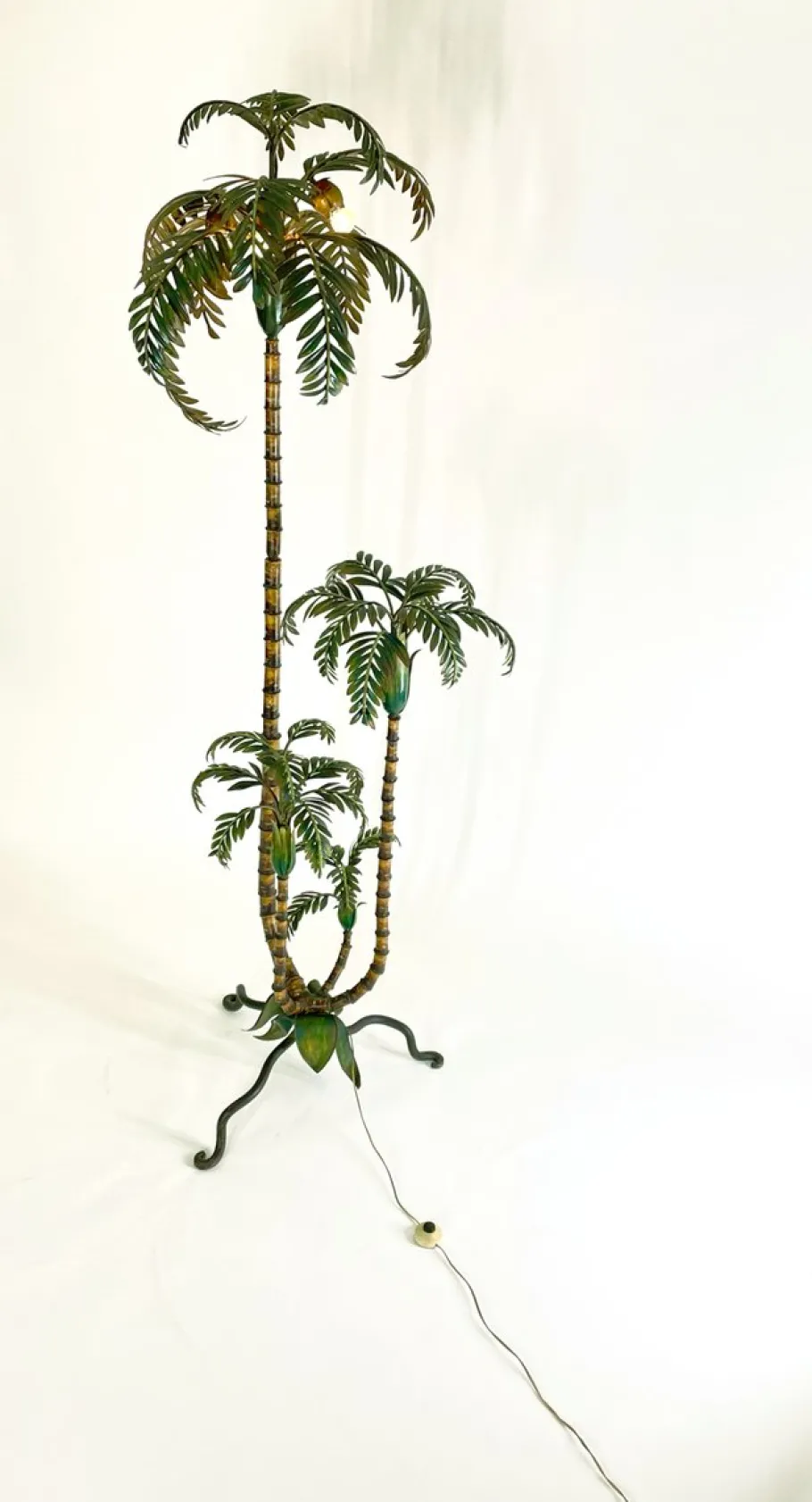 New Pamono Handmade Metal Palm Tree Floor Lamp, France, 1920s