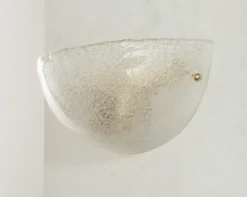 New Pamono Handmade Murano Glass Wall Sconce in Clear Color, Artistic Glass Leaf with Grit, 1980s
