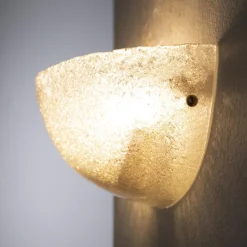 New Pamono Handmade Murano Glass Wall Sconce in Clear Color, Artistic Glass Leaf with Grit, 1980s