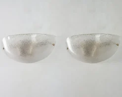 New Pamono Handmade Murano Glass Wall Sconce in Clear Color, Artistic Glass Leaf with Grit, 1980s