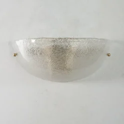 New Pamono Handmade Murano Glass Wall Sconce in Clear Color, Artistic Glass Leaf with Grit, 1980s