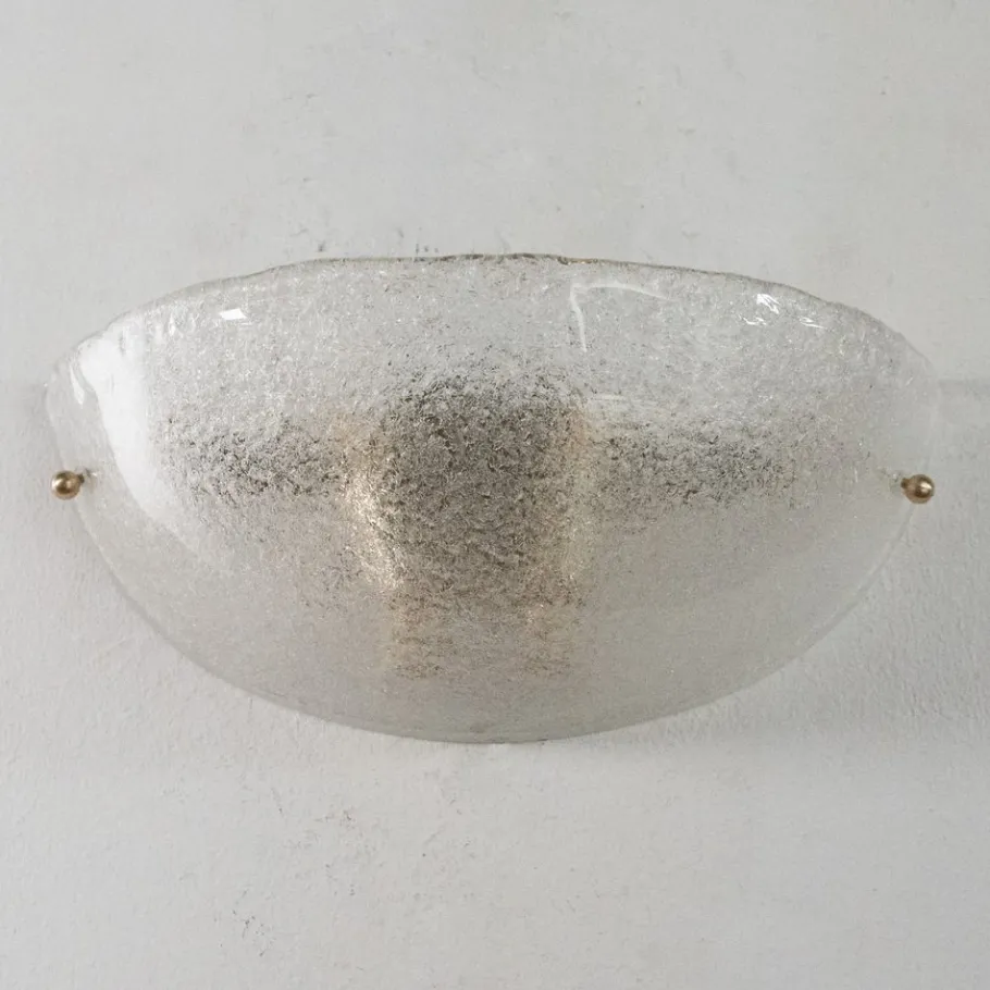 New Pamono Handmade Murano Glass Wall Sconce in Clear Color, Artistic Glass Leaf with Grit, 1980s