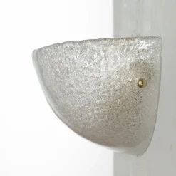 New Pamono Handmade Murano Glass Wall Sconce in Clear Color, Artistic Glass Leaf with Grit, 1980s