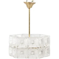 Hot Pamono Hanging Lamp in Glass Crystal & Brass by Carl Fagerlund for Orrefors, Sweden, 1960s