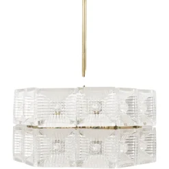 Hot Pamono Hanging Lamp in Glass Crystal & Brass by Carl Fagerlund for Orrefors, Sweden, 1960s