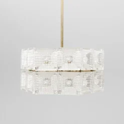 Hot Pamono Hanging Lamp in Glass Crystal & Brass by Carl Fagerlund for Orrefors, Sweden, 1960s