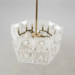Hot Pamono Hanging Lamp in Glass Crystal & Brass by Carl Fagerlund for Orrefors, Sweden, 1960s