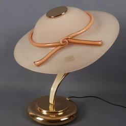 New Pamono Hat-Shaped Pink Murano Glass and Metal Table Lamp, 1970s