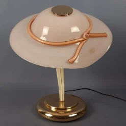 New Pamono Hat-Shaped Pink Murano Glass and Metal Table Lamp, 1970s