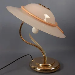 New Pamono Hat-Shaped Pink Murano Glass and Metal Table Lamp, 1970s