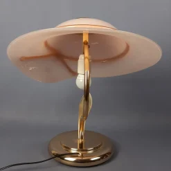 New Pamono Hat-Shaped Pink Murano Glass and Metal Table Lamp, 1970s