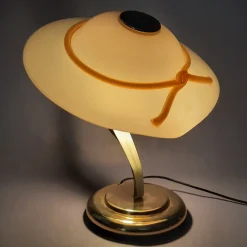 New Pamono Hat-Shaped Pink Murano Glass and Metal Table Lamp, 1970s