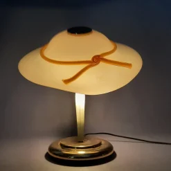 New Pamono Hat-Shaped Pink Murano Glass and Metal Table Lamp, 1970s
