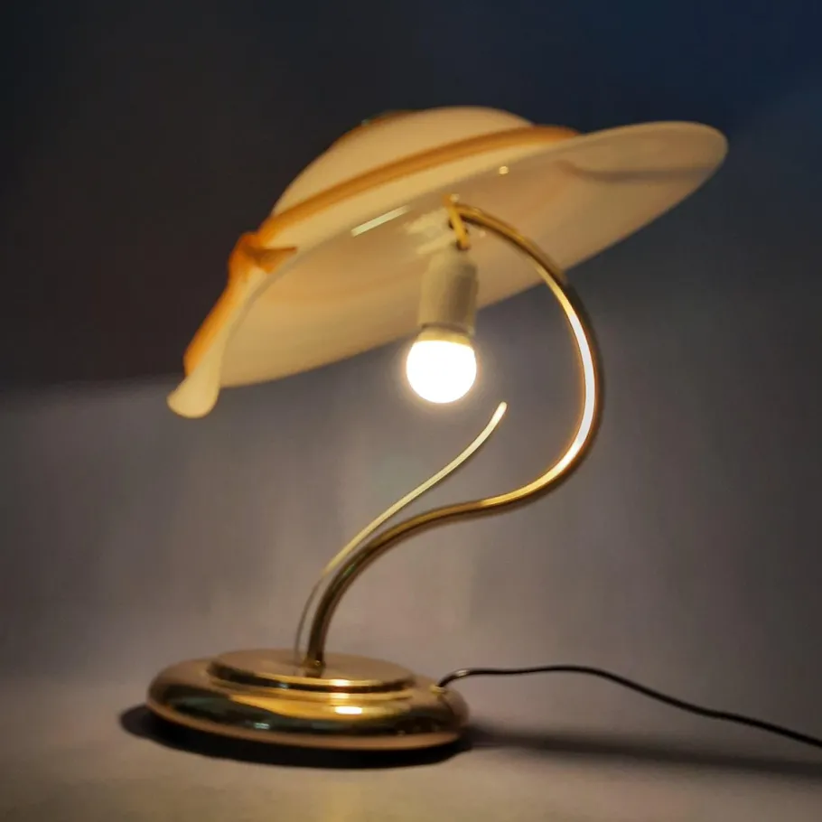 New Pamono Hat-Shaped Pink Murano Glass and Metal Table Lamp, 1970s