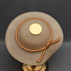 New Pamono Hat-Shaped Pink Murano Glass and Metal Table Lamp, 1970s