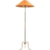 Hot Pamono Height Adjustable Floor Lamp in Brass, Woven Cane and Rattan Shade, 1940s