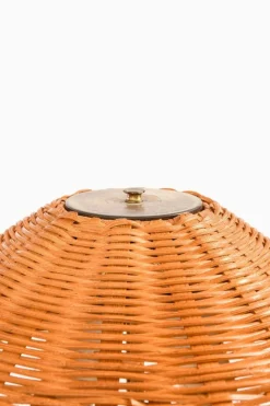 Hot Pamono Height Adjustable Floor Lamp in Brass, Woven Cane and Rattan Shade, 1940s