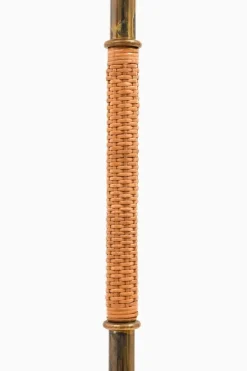 Hot Pamono Height Adjustable Floor Lamp in Brass, Woven Cane and Rattan Shade, 1940s