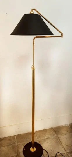 Hot Pamono Height-Adjustable and Extendable Floor Lamp with Gold Lampshade