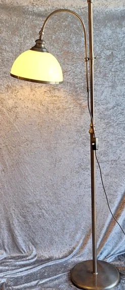 Online Pamono Height-Adjustable Brass Floor Lamp with Opaque White Glass Shade, 1980s