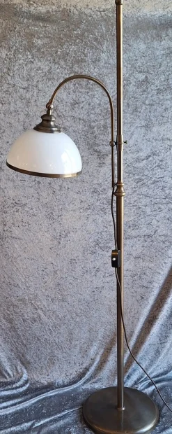 Online Pamono Height-Adjustable Brass Floor Lamp with Opaque White Glass Shade, 1980s