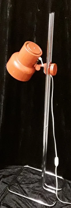 Clearance Pamono Height-Adjustable Chromed Steel Tubular Floor Lamp with Orange Metal Shade, 1970s