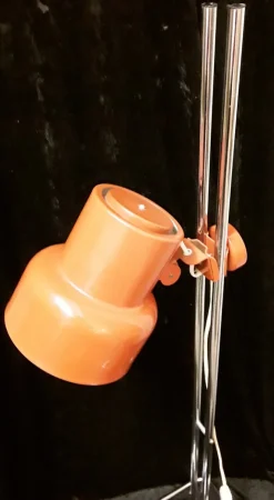 Clearance Pamono Height-Adjustable Chromed Steel Tubular Floor Lamp with Orange Metal Shade, 1970s