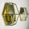 Hot Pamono Hexagonal Gold Brass and Crystal Sconces, 1970s, Set of 2