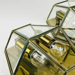 Hot Pamono Hexagonal Gold Brass and Crystal Sconces, 1970s, Set of 2