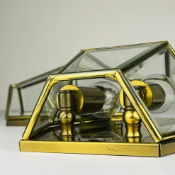 Hot Pamono Hexagonal Gold Brass and Crystal Sconces, 1970s, Set of 2