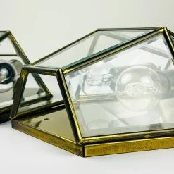 Hot Pamono Hexagonal Gold Brass and Crystal Sconces, 1970s, Set of 2