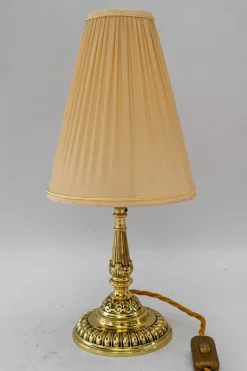 New Pamono Historistic Brass Table Lamp with Fabric Shade, Vienna, 1890s