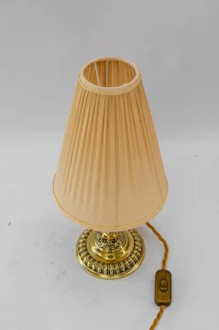 New Pamono Historistic Brass Table Lamp with Fabric Shade, Vienna, 1890s