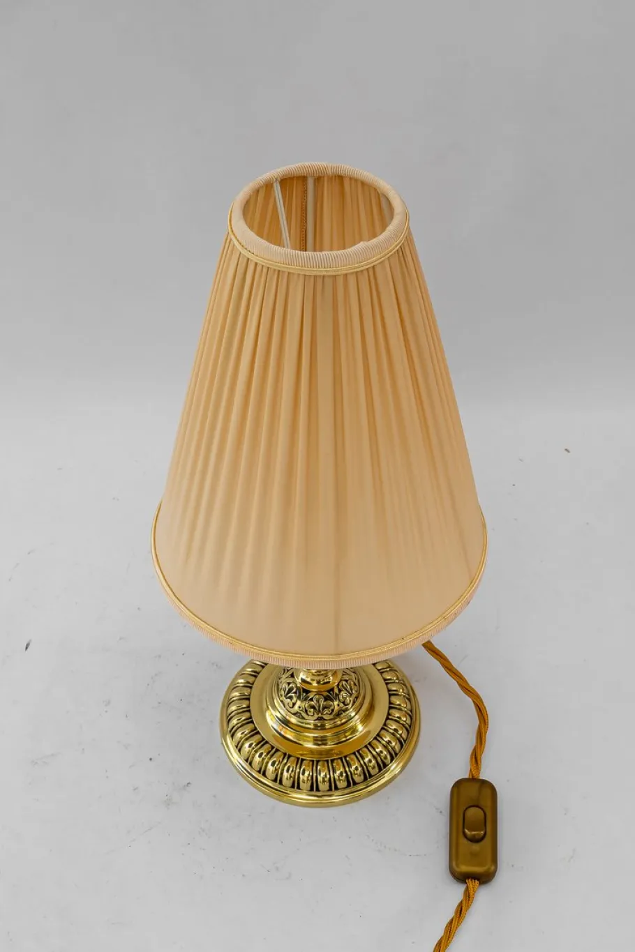 New Pamono Historistic Brass Table Lamp with Fabric Shade, Vienna, 1890s