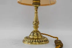 New Pamono Historistic Brass Table Lamp with Fabric Shade, Vienna, 1890s