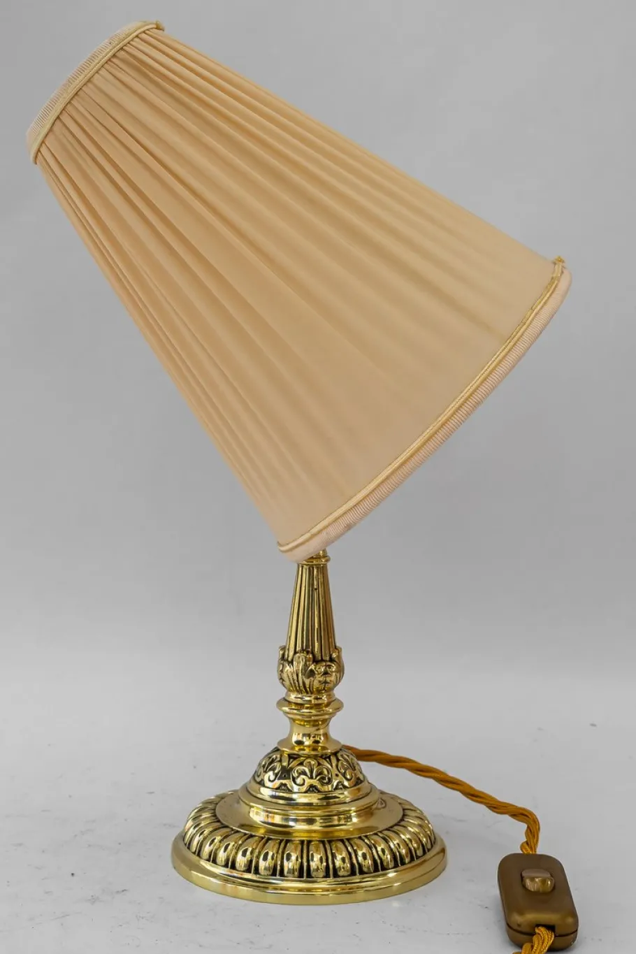 New Pamono Historistic Brass Table Lamp with Fabric Shade, Vienna, 1890s